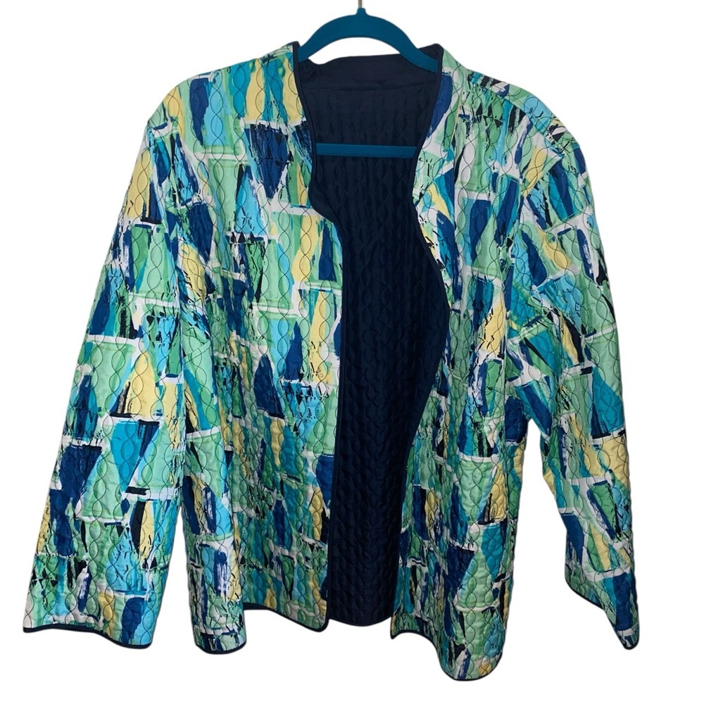 Alfred Dunner Reversible Quilt Grandma jacket Cardigan 
Teal Green Blue Coastal - Picture 3 of 10